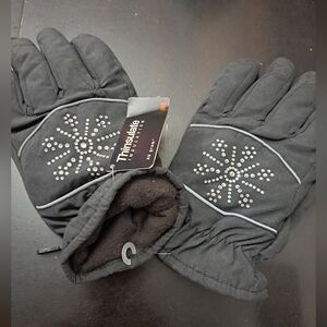 NWT Black Skiing Gloves With Rhinestones  Size XL